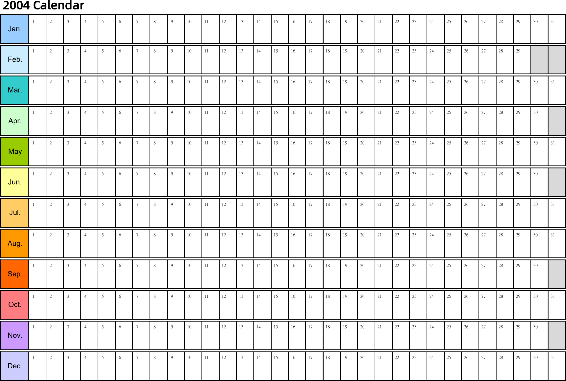 日历表2004年日历 英文版 彩色系列